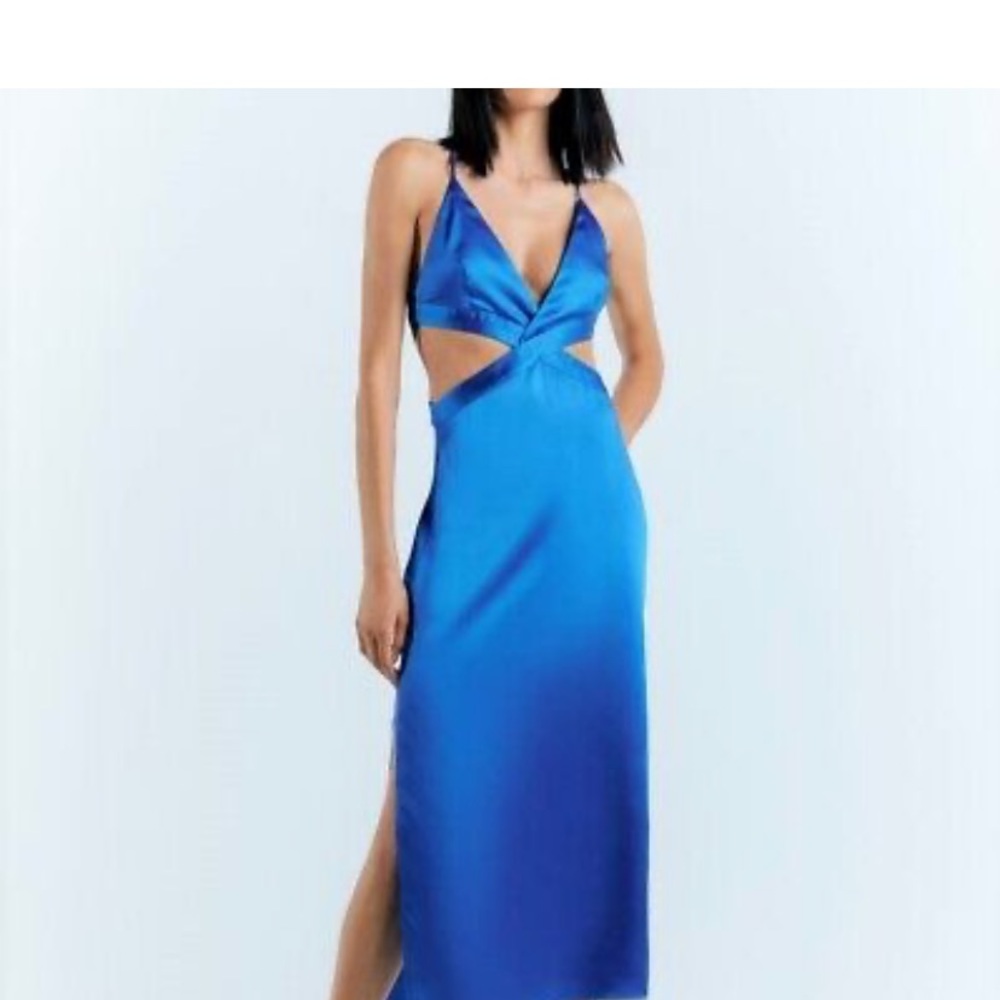 Zara satin cut out dress blue